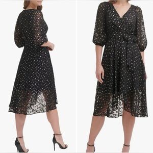 DKNY Metallic Chiffon Faux Wrap Dress 12